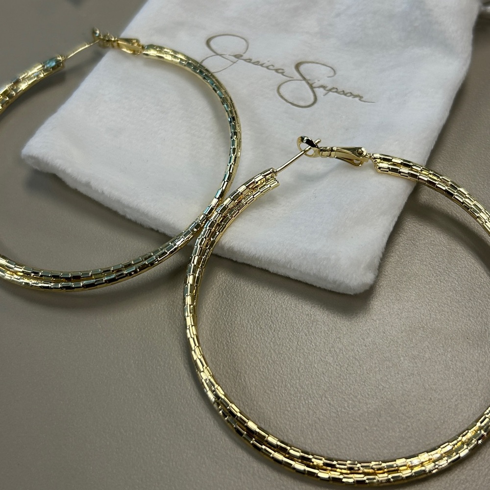 Jessica Simpson Double Faceted Gold Hoops - Picture 5 of 5